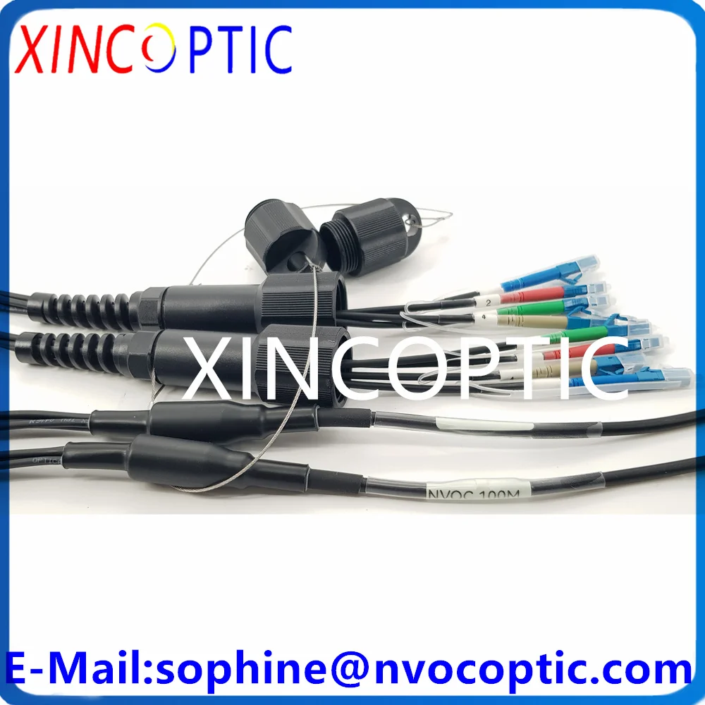 12F Singlemode 12C SMF 50Meter 6.0Mm 12Core SMF G657A Luar Ruangan DVI PDLC Tahan Air FTTA Kabel Patch Serat Lapis Baja Kabel Hitam TPU