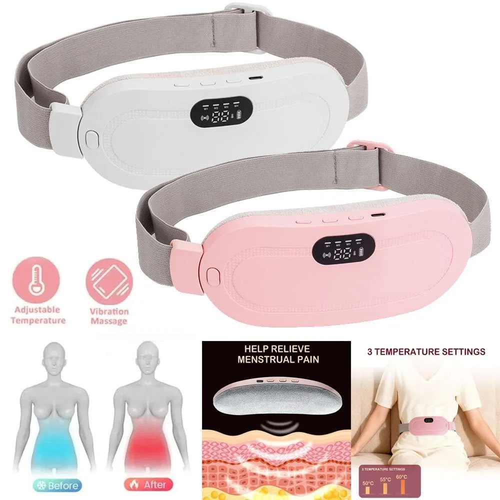 Portable Menstrual Heating Pad for Cramps Relief Electric Waist Belt 3 Heat Levels 4 Massage Modes Women Period Pain Reliever Cordless
