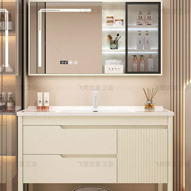 Oak Painted Minimalist Bathroom Cabinet Combined with Ceramic Integrated Basin Bathroom Sink Floor Standing Washbasin