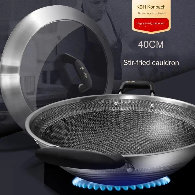 Stainless steel kitchenware large capacity cookware Honeycomb non stick Wok Pan with Lid