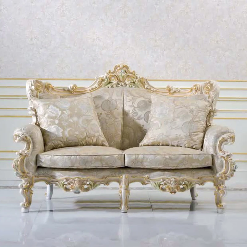 Luxury Italian-Style Antique Classic Golden Sofa Set Elegant Carved Wood Sectional for Living Room Application-Furniture
