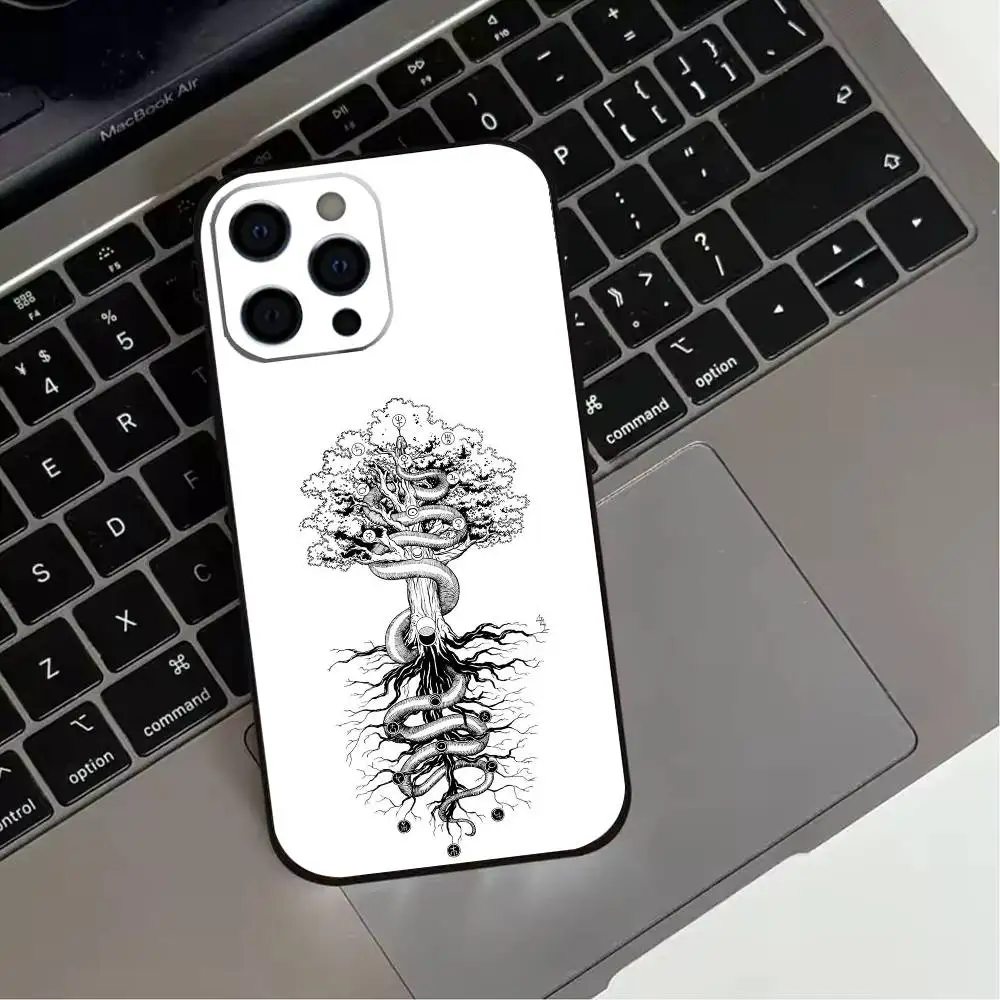 حافظة هاتف T-Tree Of L-life Y-Yggdrasil لهاتف iPhone 17,16,15,14,13,12,11 Plus، Pro Max، XS، غطاء أسود من السيليكون الناعم #3