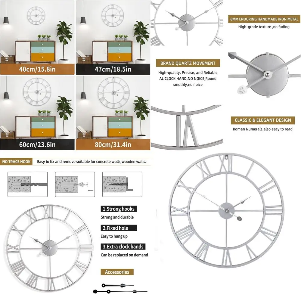 

Бесшумные винтажные металлические настенные часы 24 дюйма, на батарейках, для декора гостиной, спальни или офиса