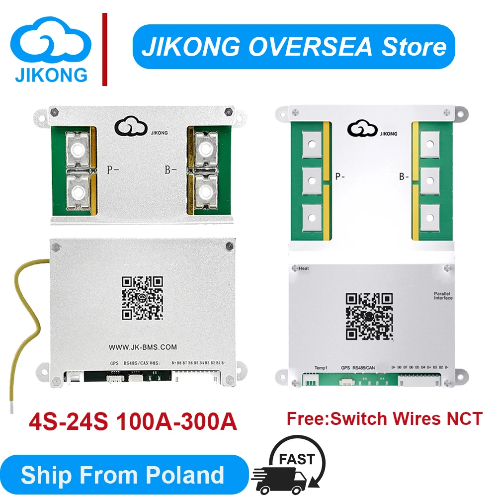 JIKONG JKBMS B2A8S30P-V19 100A-300A Smart BMS HEAT CANBUS 4S 8S 24S 12V 24V Batteria per Li-Ion LiFePO4 Lto Actice Blance RS485