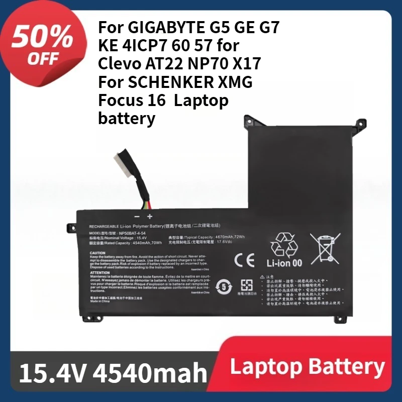 

NP50BAT-4-54 Battery for GIGABYTE G5 GE G7 KE 4ICP7 60 57 for Clevo AT22 NP70 X17 for SCHENKER XMG Focus 16 Laptop Battery