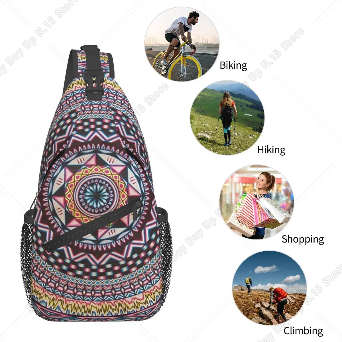 Mandala Psychedelic Bohemian Boho Chest Bag Men Sling Crossbody Backpack Chest Bag Travel Hiking Daypack Shoulder Bag view 4