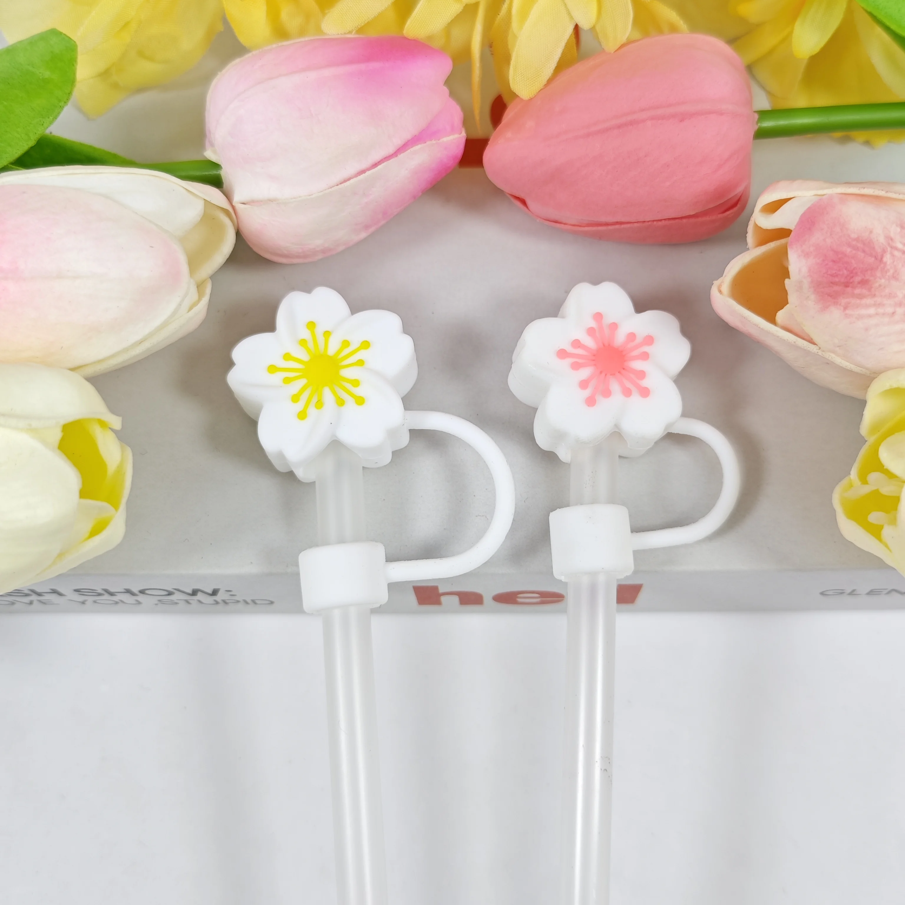 New Silicone Flower Straw Cap Protective Case