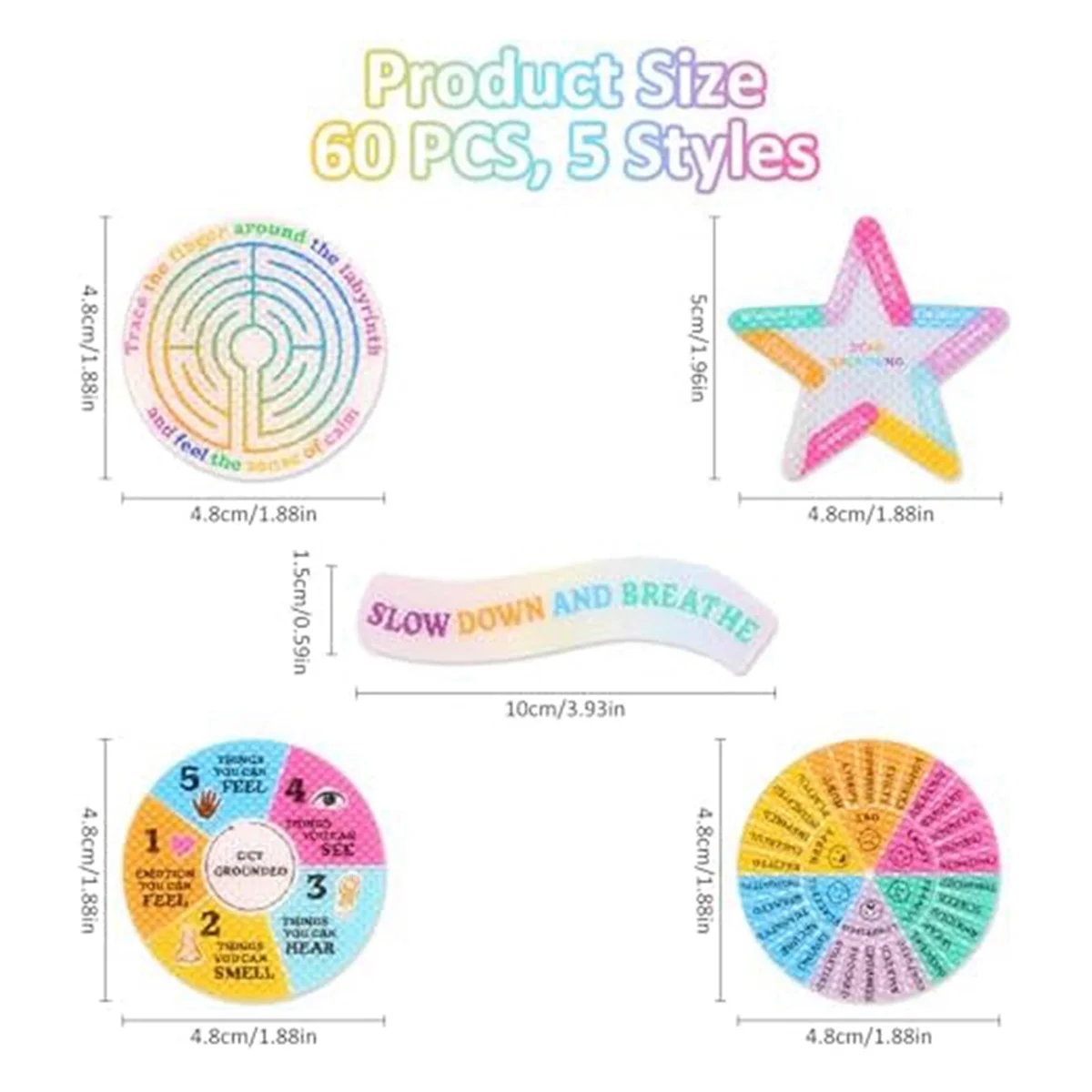 

TCE 60 Pcs Calm Strips Anxiety Sensory Stickers, 5 Style Calming Strips Calming AdhesiveTactile Textured Stickers