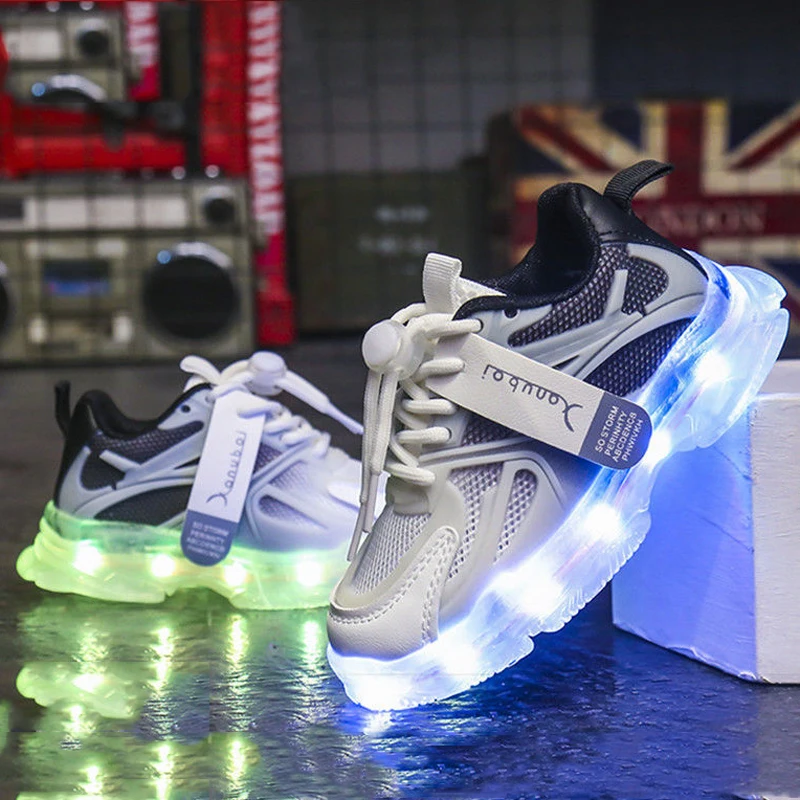 Kid Shoes LED Flashing Sneakers Casual Lighting Running Shoes Boys Girls Walking Trainers USB Rechargeable Luminous Sports Shoes