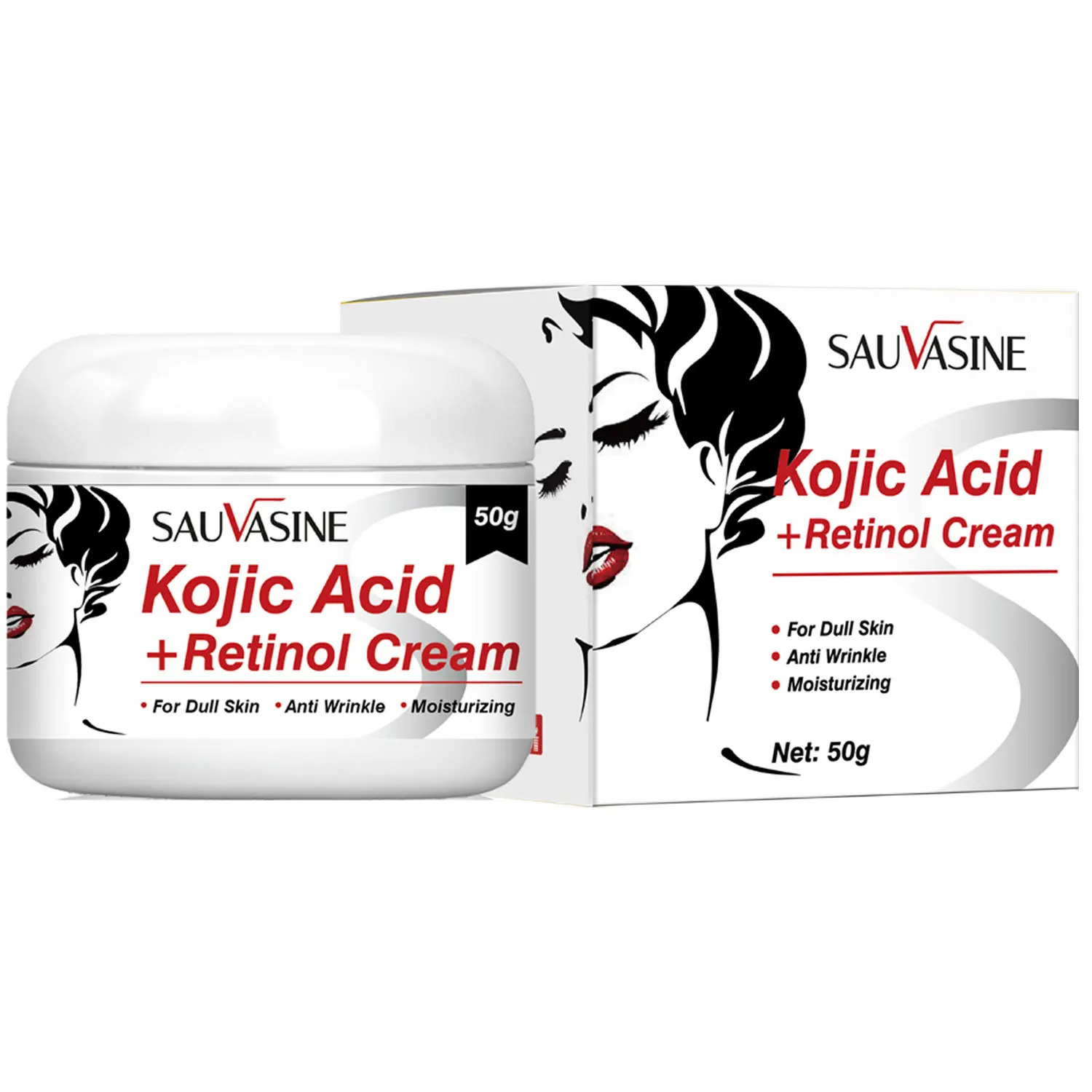 50g Kojic Acid Face Cream Retinol Facial Brightening and Moisturizing Cream Anti Aging Whitening and Oil-control Facial Cream