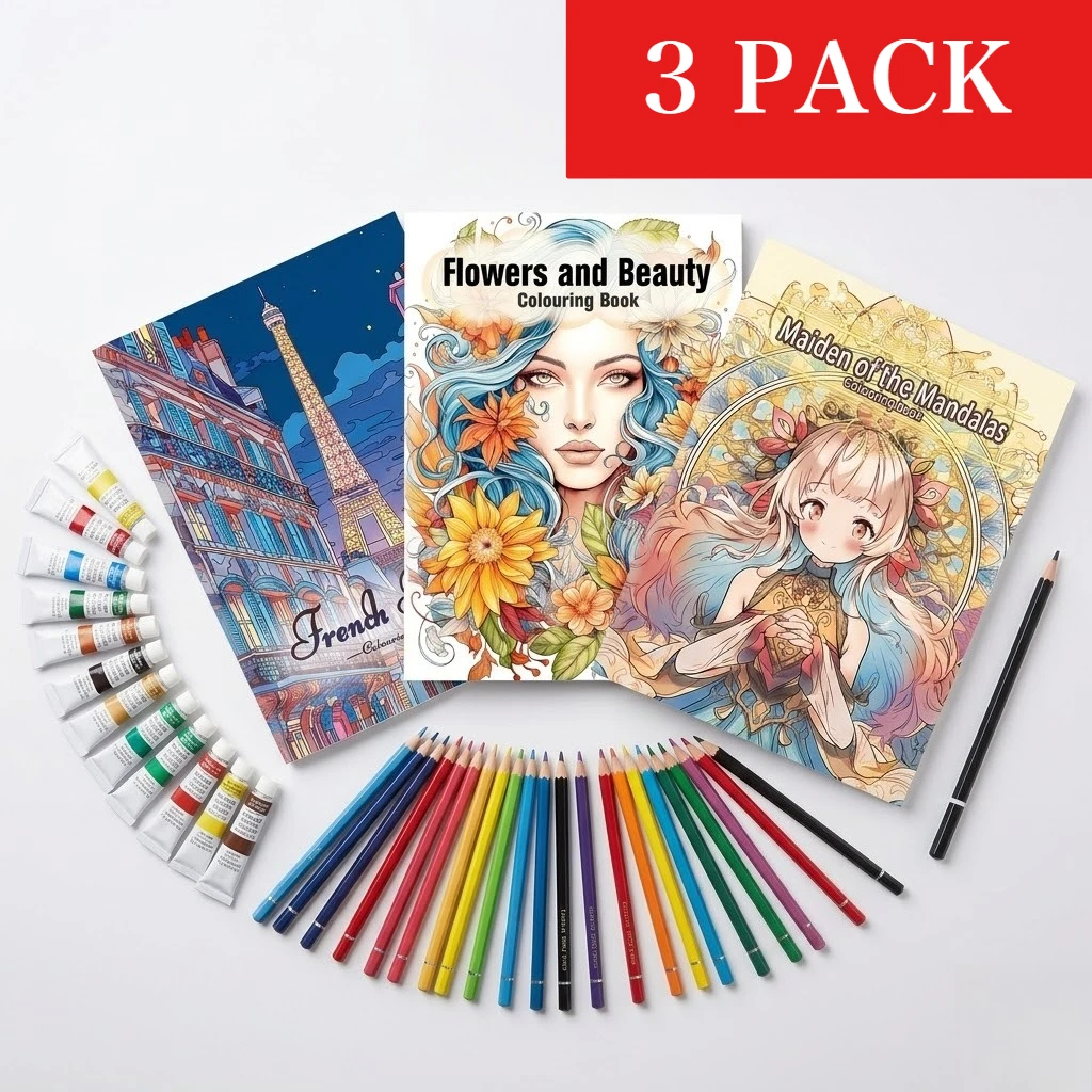 Ensemble de 3 livres de coloriage pour adultes - Design unique sur chaque page - Livres d'art de haute qualité, combinant l'art-thérapie et la formation à la pleine conscience