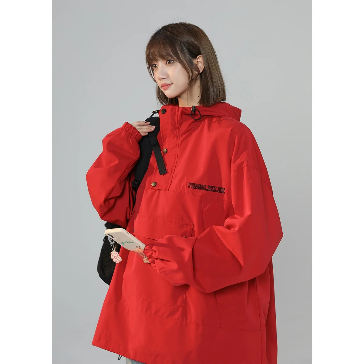 

Men's Outdoor Tee-Proof Spring Autumn Loose Hooded Jaet American Functional Workwear Coat Youth Faion Long Sve irt