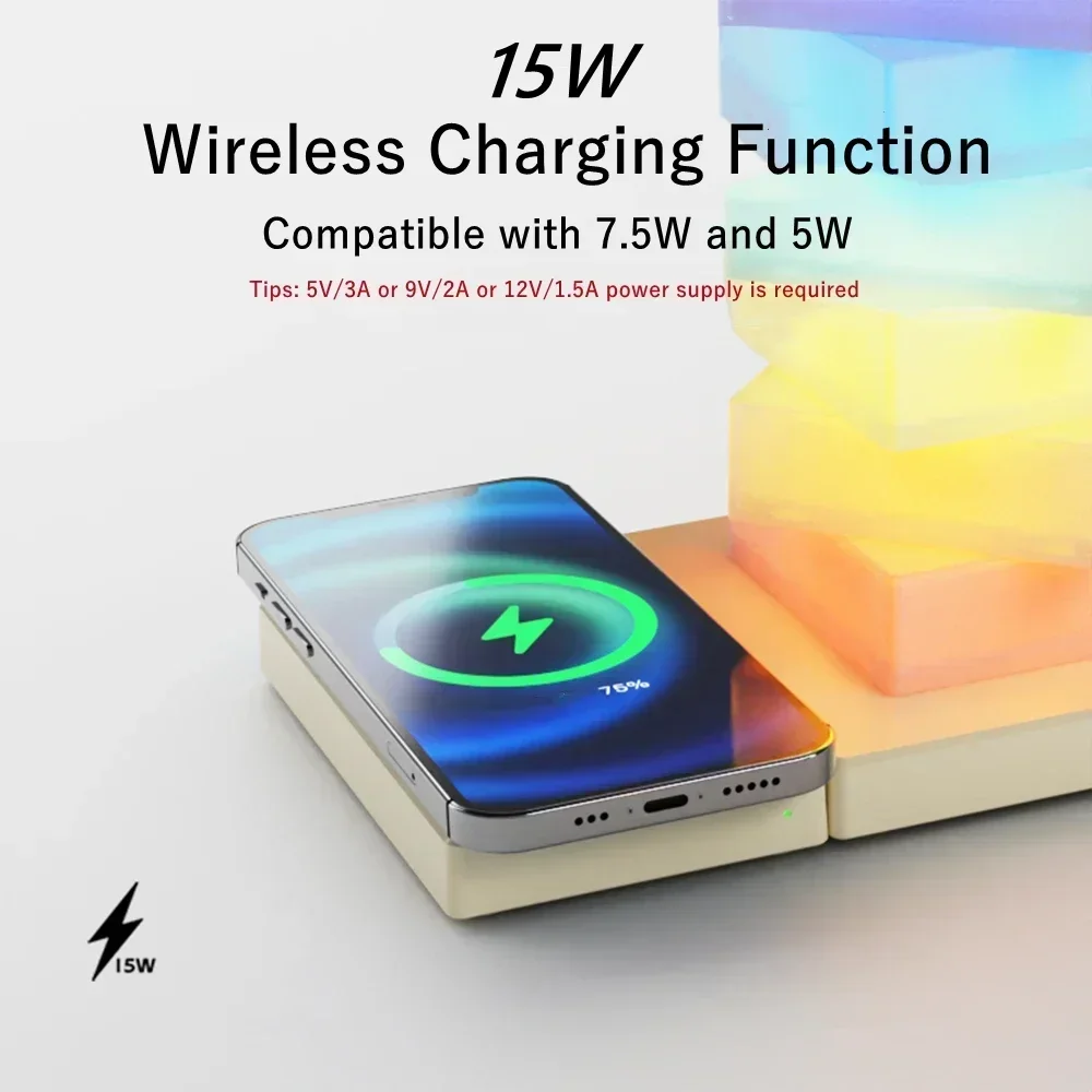 RGB Desk Lamp DIY with Wireless Charger Creative Bedside Night Light Gradient Home Atmosphere Decoration Small Night Light