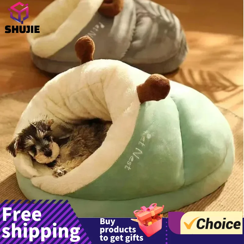 Pet Warm Slipper Nest Soft Small Cat Dog Bed Cute Comfortable Slippers Shaped Semi Enclosed Thickened Cushion Bed Pet Supplies