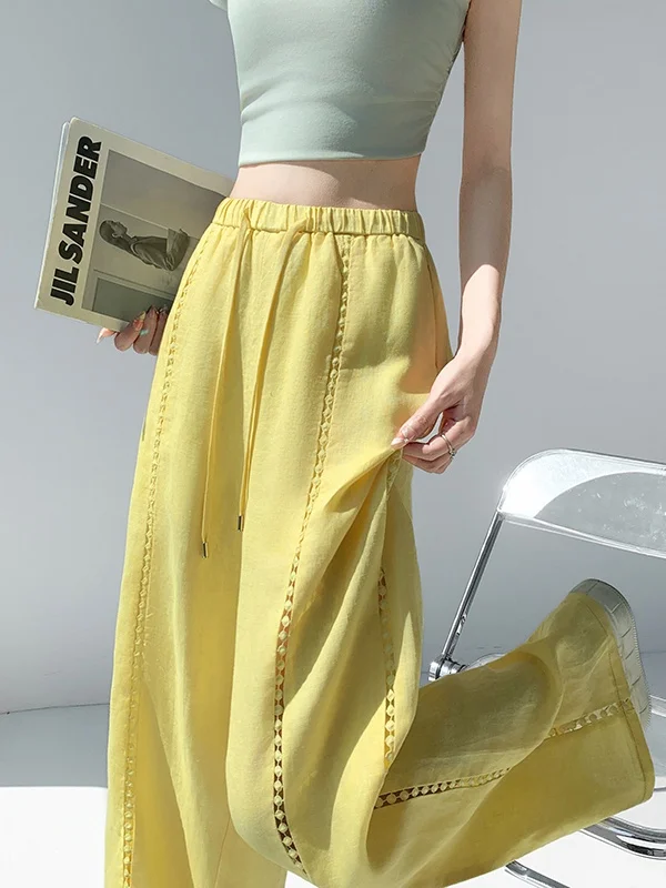 

Summer New Women's High Waist Wide Leg Pants Floor Length Thin Sun Protection Pure Color Casual Straight Cut Breathable Fabric
