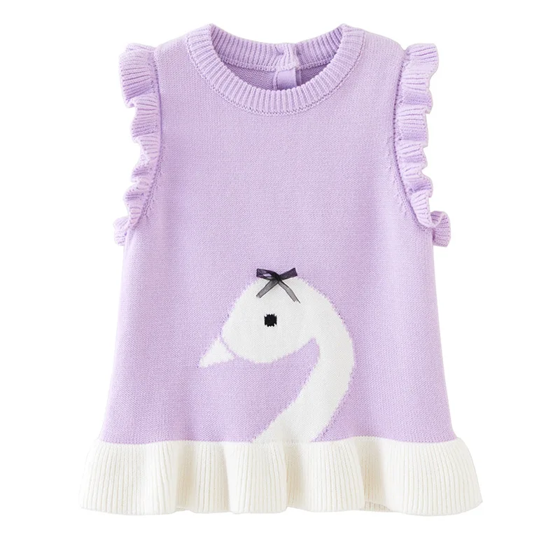 0-10 Years Purple Swan Cotton Girls Sweater Vest Dress Type Pink Toddler Vest 1 2 3 4 5 6 7 8 9 10 Years Old Kids Clothes 241426