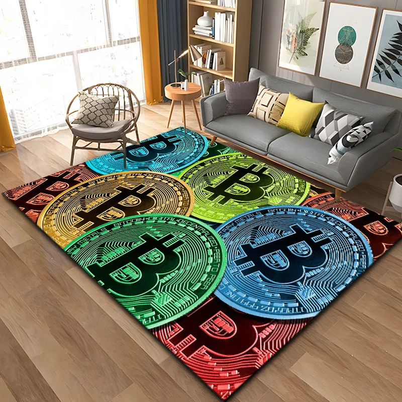 Bitcoin Carpet Bedroom Bedside Decor Rug Bitcoin 3d Floor Mat Large Cartoon Area Rug Living Room  floor mats Creative Bitcoin