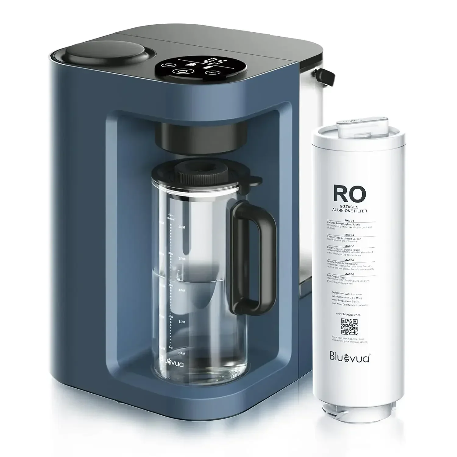 Bluevua-Countertop Reverse Osmosis Water Filter System, 5 Stage Purification, RO100ROPOT-LITE