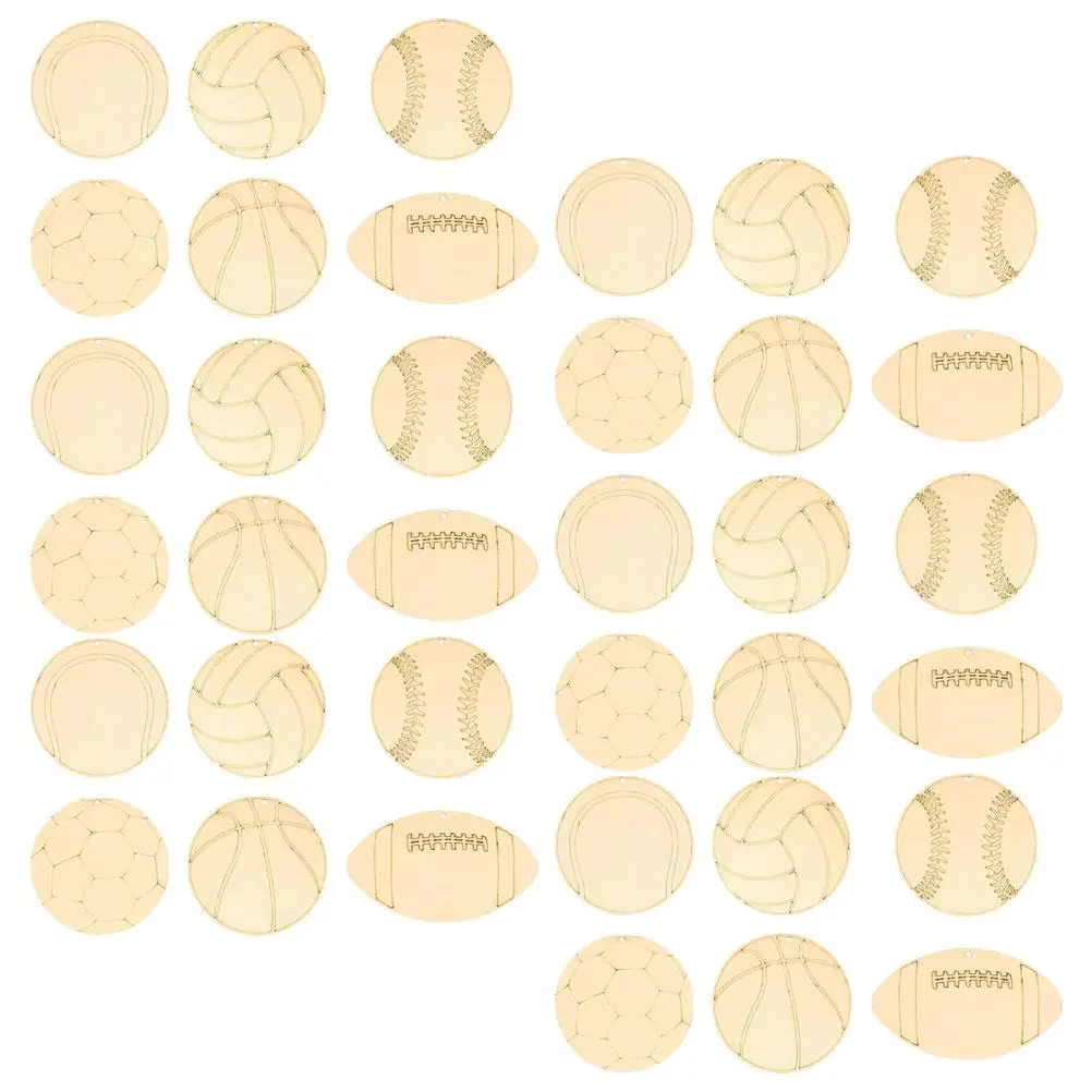 42 PCS DIY Graffiti Slices Wood Sports Ball Embellishments Wooden Cutout Chips Soccer Ornament