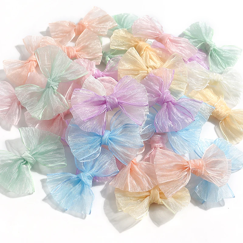 10Pcs Chiffon Ribbon Bow DIY Bride Hair Clothing Ornament 6.5CM Bow Decor Party Supplies Wedding Christmas Craft Gift Decoration view 2