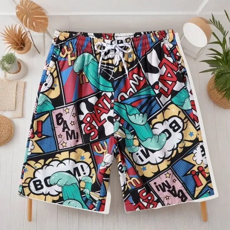 

Beach Printed Baggy Board Male Short Pants Loose Wide Floral Quick Dry Drawstring New in Pant 2025 Thin Elastic Y2k Men's Shorts