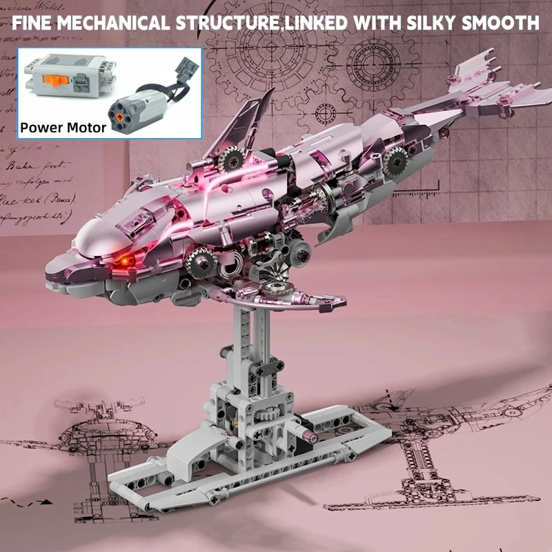 

NEW Mechanical Pink Dolphin Building Blocks , 888pcs Technical Ocean Animal , Gear Linkage, Desktop Decor Gift
