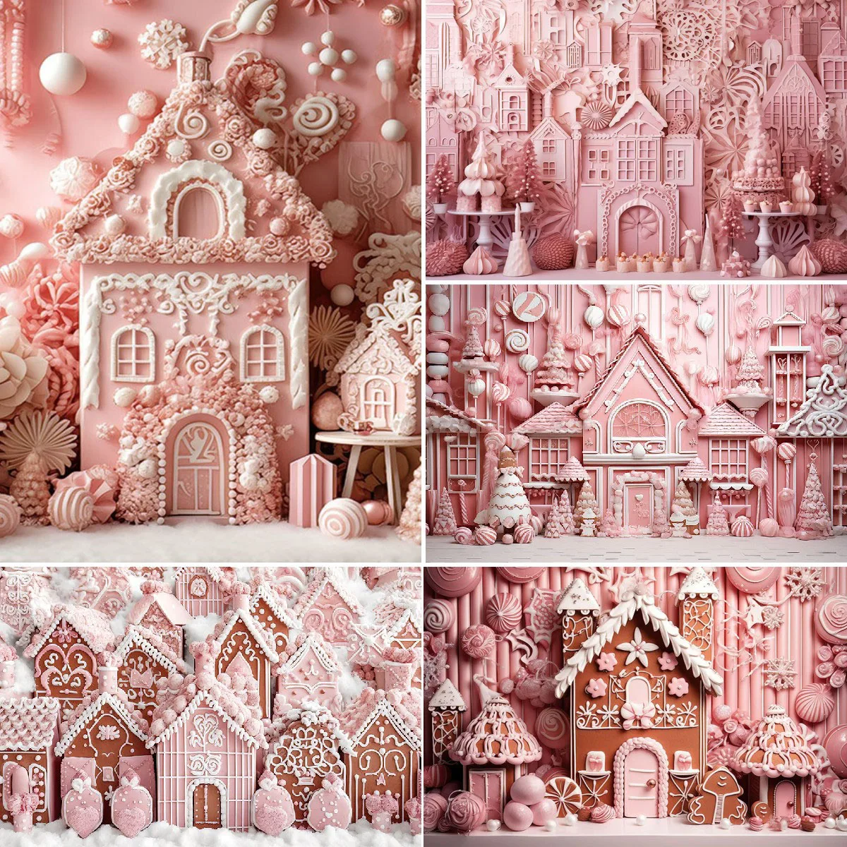 Mehofond Photography Background Sweet Santa Snowy Pink Gingerbread House Xmas Children Portrait Photocall Props Photo Studio