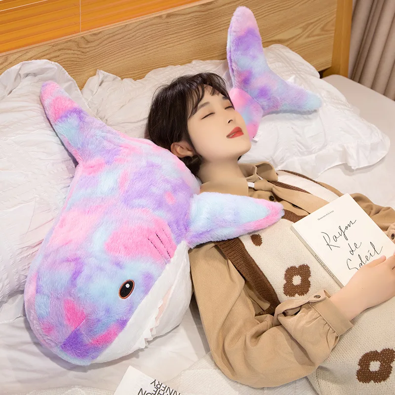 45/60cm Colourful Cute Shark Plush Toy Soft Stuffed Speelgoed Animal Reading Pillow for Birthday Gifts Cushion Doll Gift