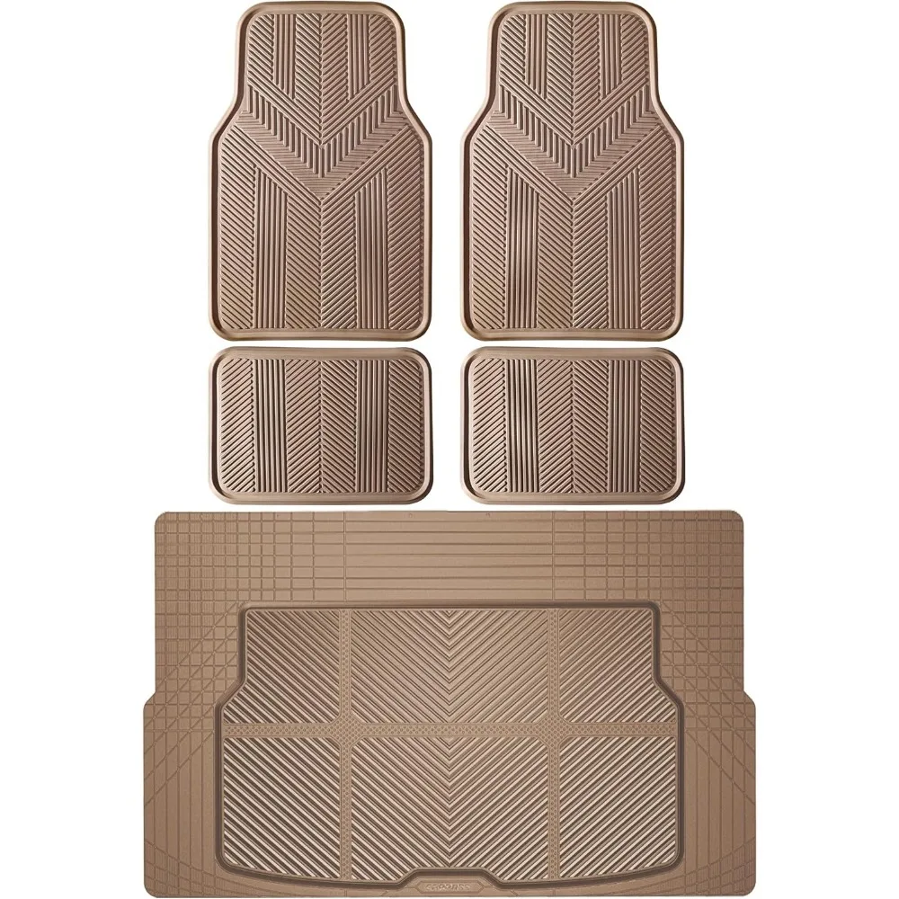 

Waterproof anti-slip rubber floor mat & cargo liner 5pc set, all-weather protection for car SUV sedan, small-medium, beige