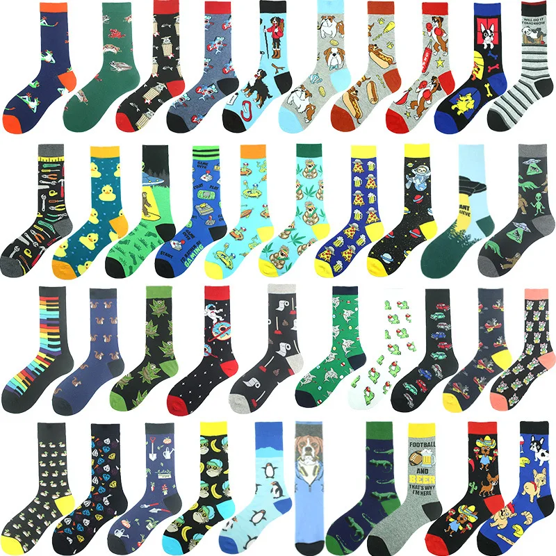 New Hiphop Cotton Men Socks Harajuku Happy Funny animal Personality Skateboard Breathable Socks for Male Wedding Christmas Gift