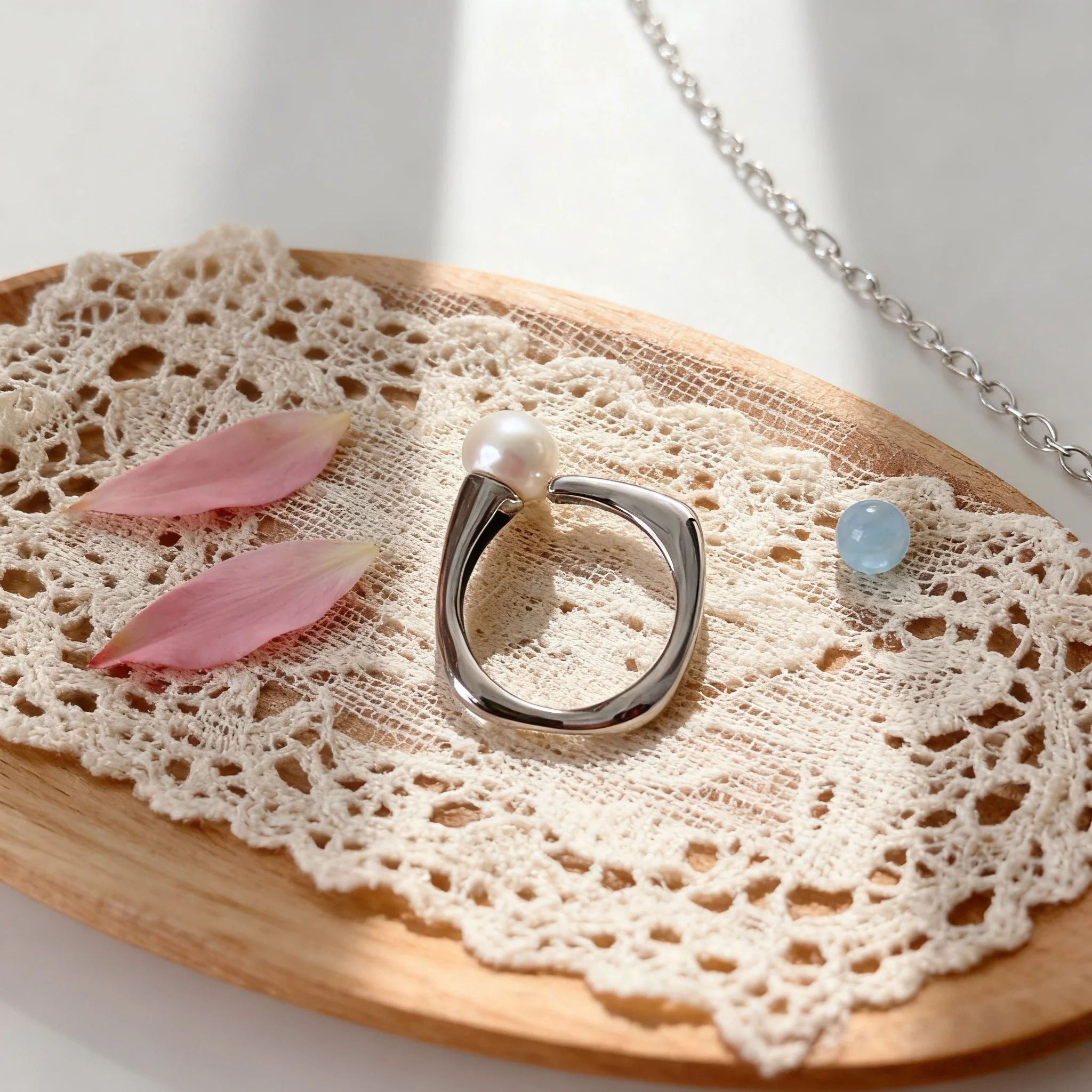 

7-8mm Round Pearl Fashionable And Simple Ring With An Open Mouth Suitable For Female Couples Trendy Punk Parties Jewelry Gifts