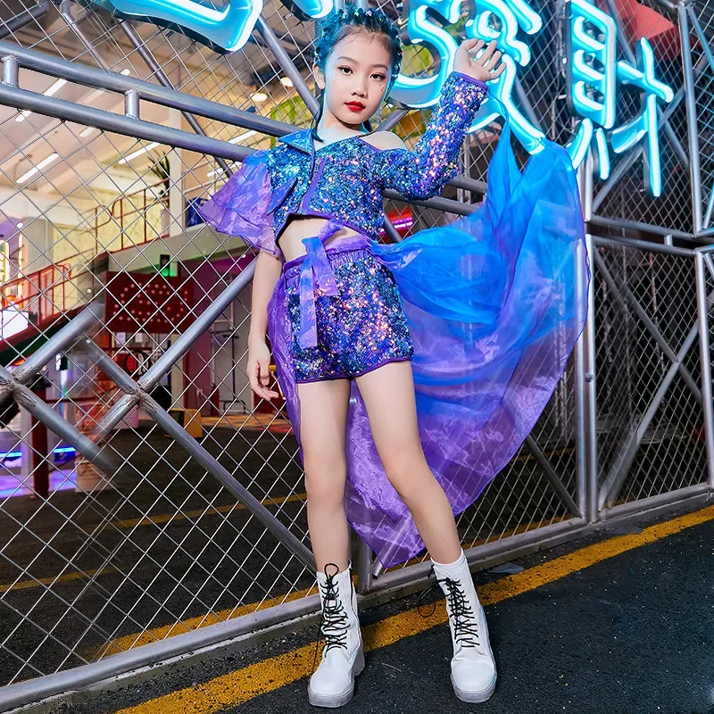 

Kids Jazz Dance Costume Girls Stage Performance 3 Colors Clothes Street Hip Hop Dancing Catwalk Outfit Rave Party Wear PP020