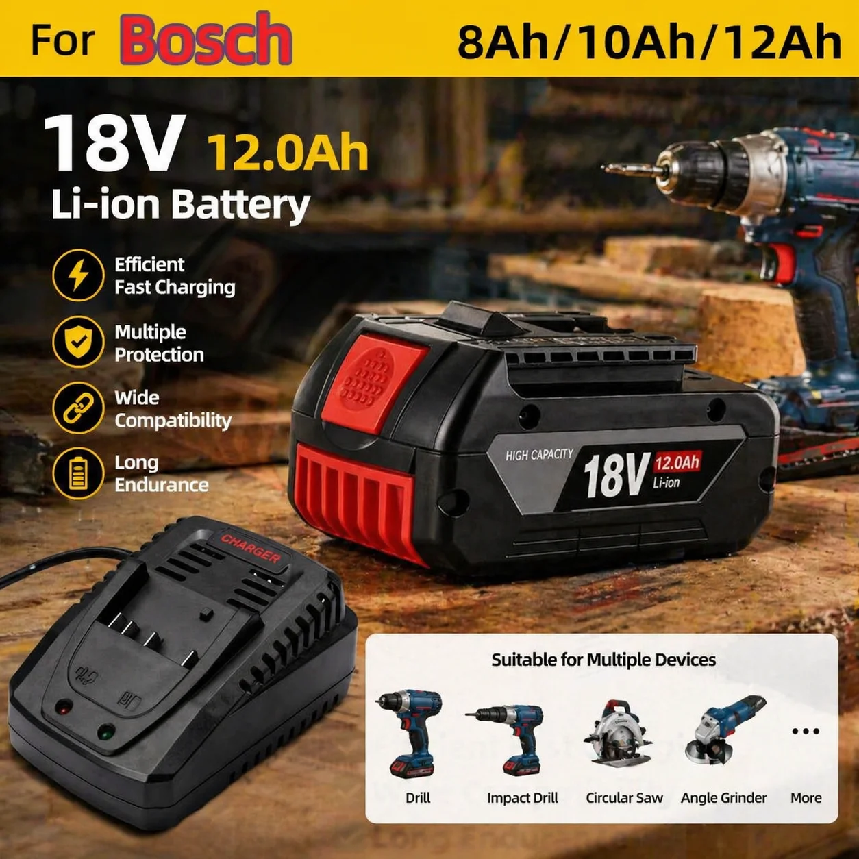 

original for Bosch 18V battery, 18V and 12000mAh backup batteries, Draadloze professional system, BAT609 BAT618 GBA18V80 tool
