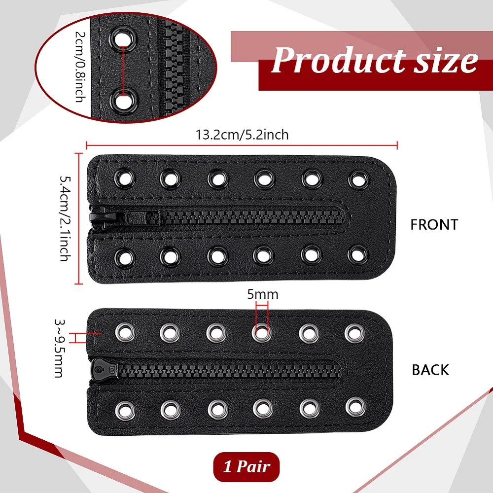 PU Leather Lace-in Shoe Zipper Inserts Tieless Shoe Laces with Nylon Zipper and Iron Findings Black 132x54x3~9.5mm Hole: 5mm
