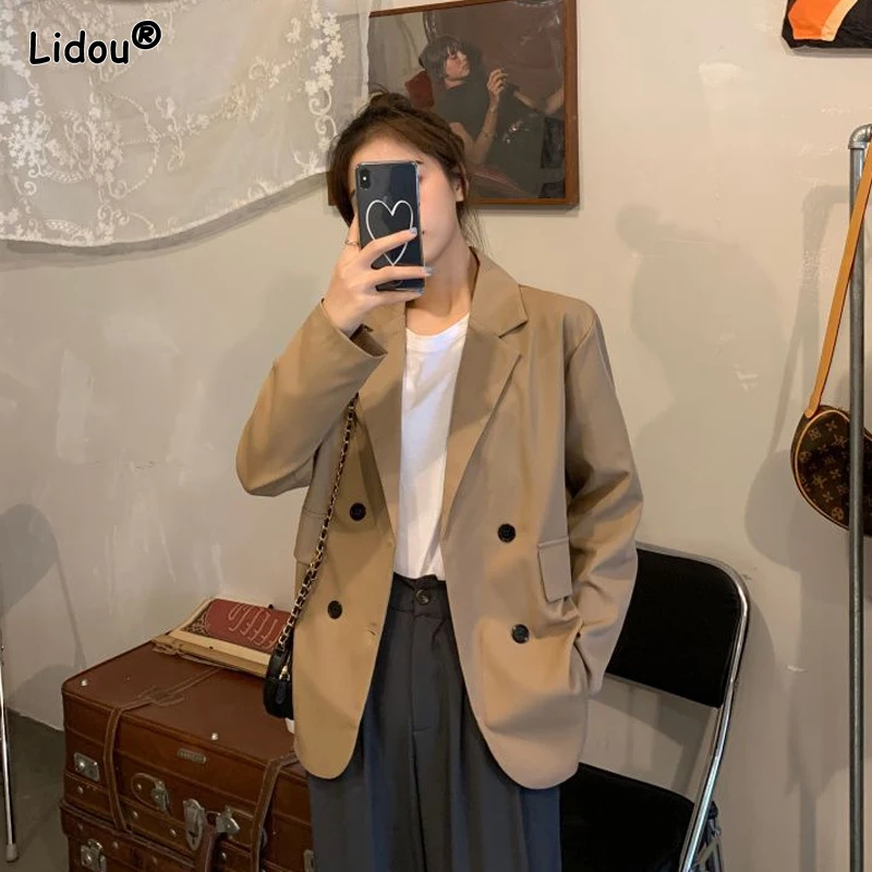 Elegante negócio de moda casual blazers em linha reta cor sólida bolsos botão entalhado escritório senhora primavera verão roupas femininas