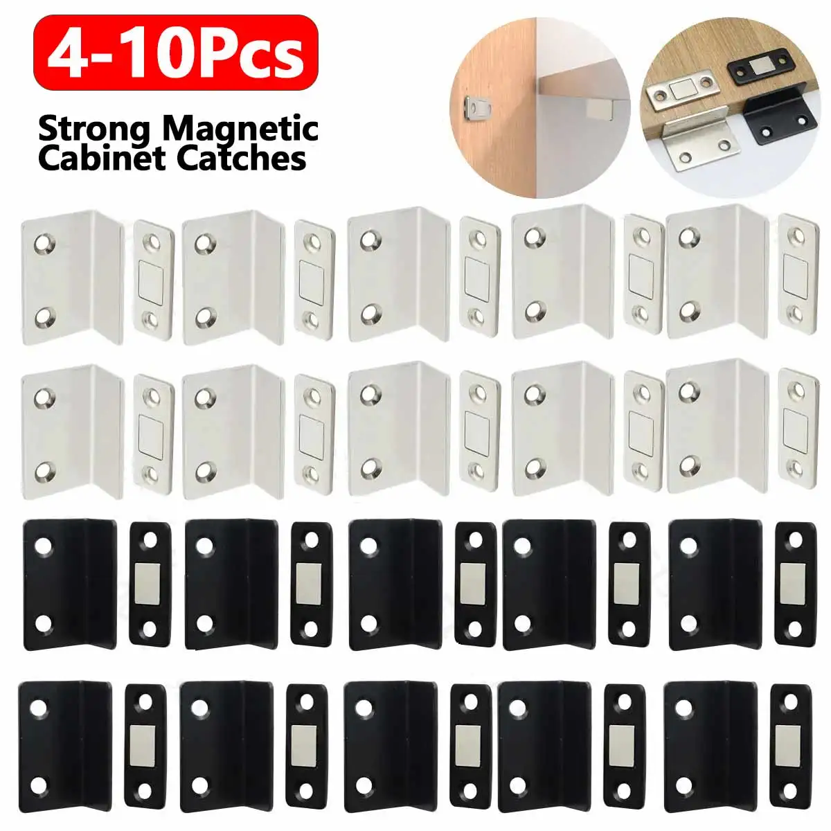 

4-10Pcs Ultra Thin Latch Cupboard L Type Door Closer Cabinet Catches Door Stopper Furniture Fittings Strong Magnetic For Kitchen