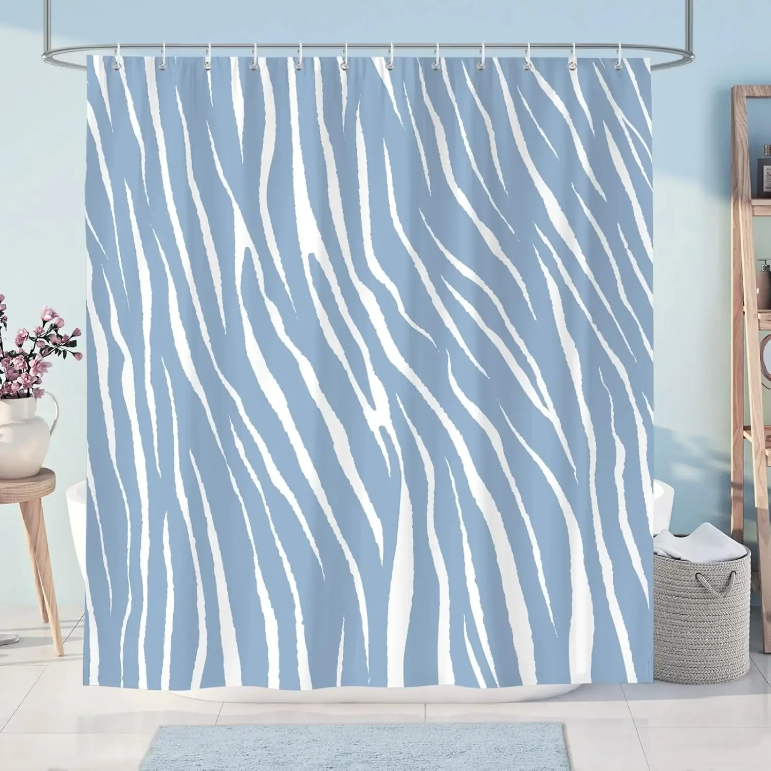 

Занавеска для душа в полоску с синей зеброй, абстрактная современная занавеска для душа для ванной комнаты, минималистичный декор, полиэфирная ткань с крючками