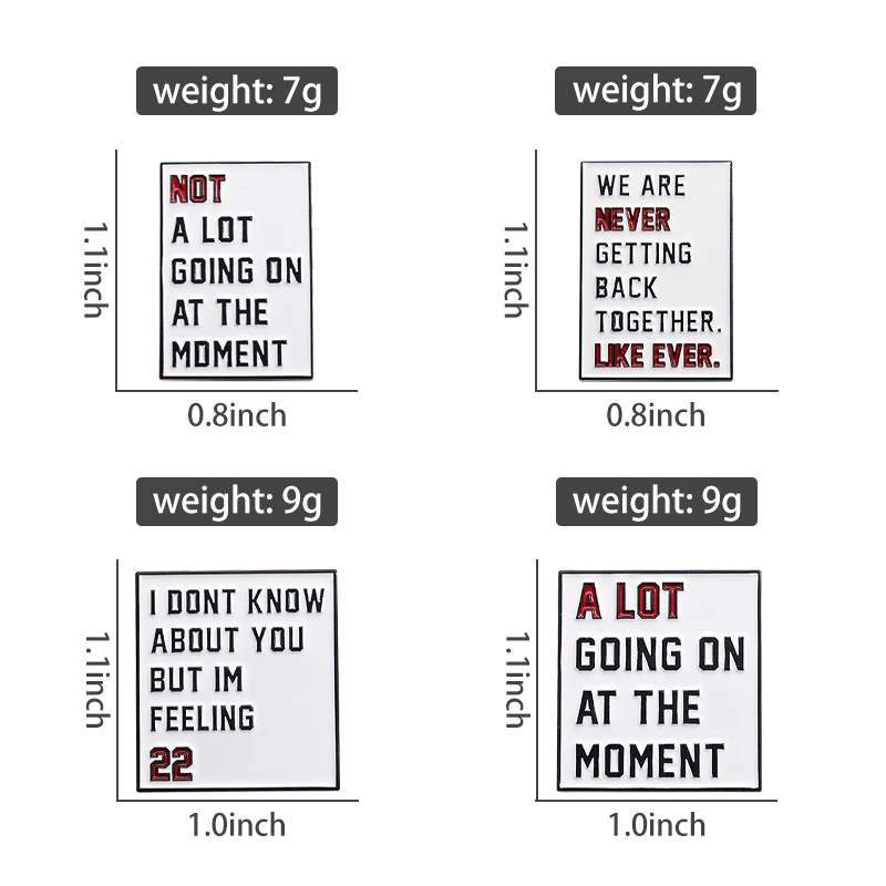 Quotes Enamel Pins Custom WE ARE NEVER GETTING BACK TOGETHER Brooches Lapel Badges Funny Jewelry Gift for Kids Friends
