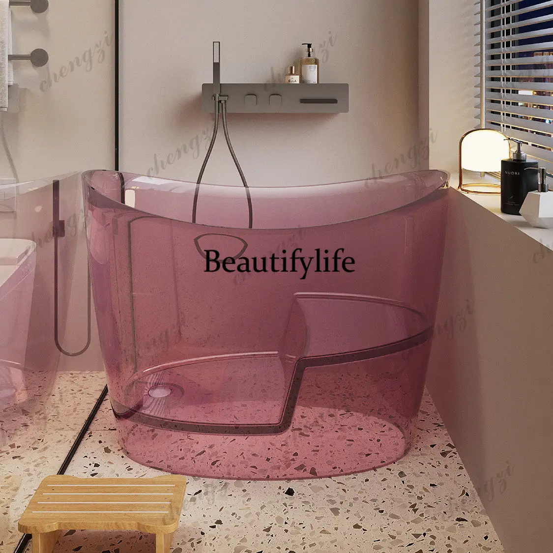 Natural transparent resin freestanding bathtub Family B & B Hotel Japanese-style deep bubble small apartment bathtub