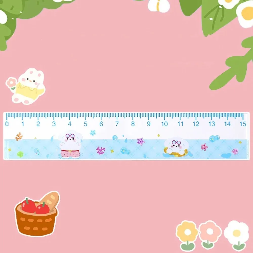 Useful 15cm Cartoon Pattern Ruler Cute Acrylic Transparent Straightedge Drawing Wear-resistant Straight Ruler Stationery