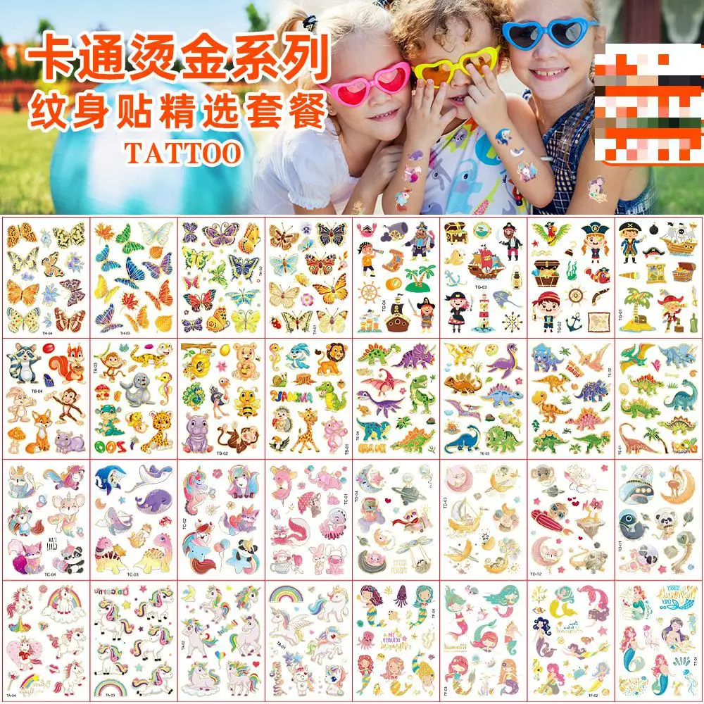 8pcs Laser Bronzing Children's Cartoon Tattoo Stickers Personalized Party Holiday Activities Temporary Face Tattoo Stickers