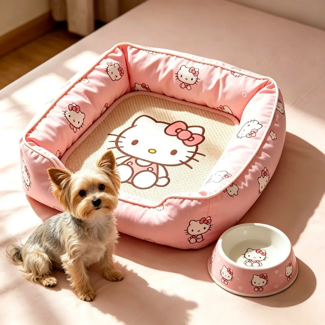 

Anime Sanrio Hello Kitty Pet Bed Detachable Washable Warm Cool Kennel for Cats and Dogs All Seasons Cartoon Kawaii Cute Lovely