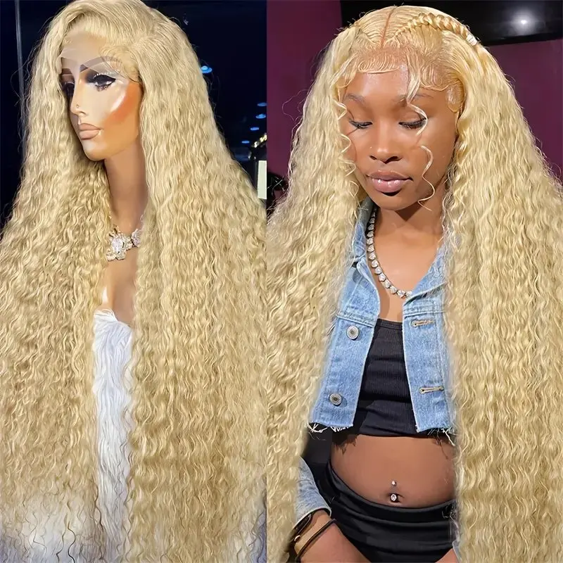 13x4 Lace Front 180 Density Deep Wave 36 Inch 613 Blonde 13x6 Lace Frontal Wig Glueless Curly Human Hair Wig 150%