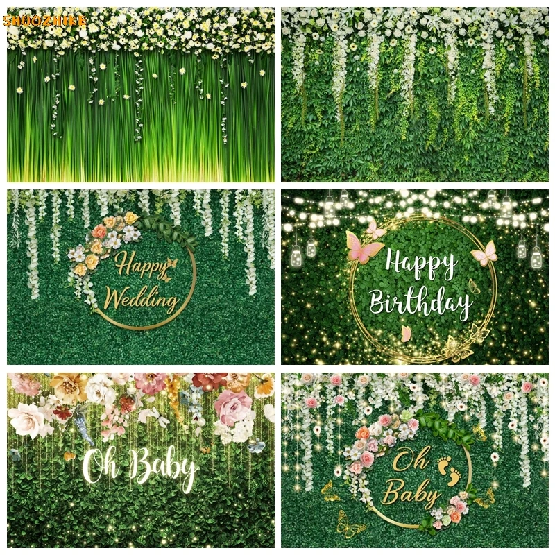 

Green Leaves Grass Wall Photo Backdrop Spring Greenery Leaf Photography Background Sign Birthday Party Photozone Props