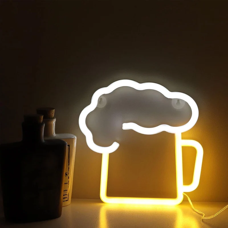 Neon Beer Sign Suitable for Battery Powered and USB Powered Glow Sign Gift for Husband LED Beer Neon Sign