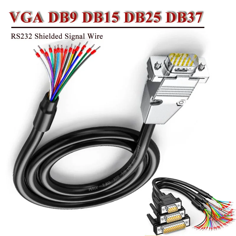 Industrial DB25 DB15 DB9 Male Female Connector Cable 9/15/25 Pin Com Connector Cord Shielded Signal Wire RS232 Serial Port Line