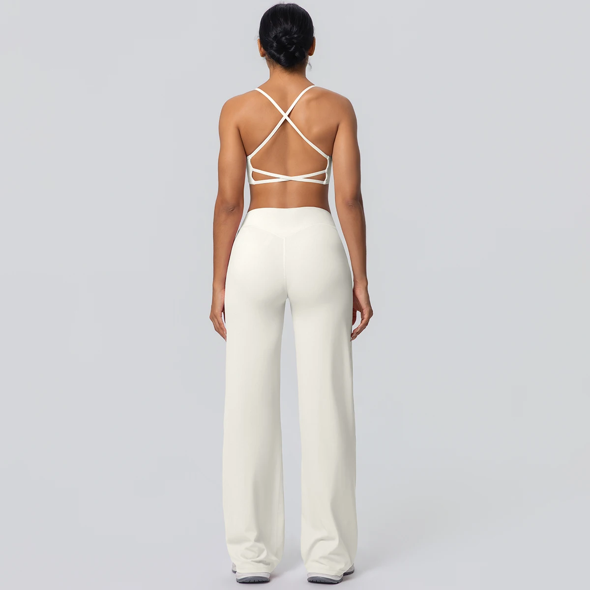 Frauen Gym Sport Yoga Anzug Sexy Schöne Zurück Yoga Unterwäsche Mit Brust Pad Einfarbig Hohe Taille Breite Bein Hosen Yoga Set – Detail 26