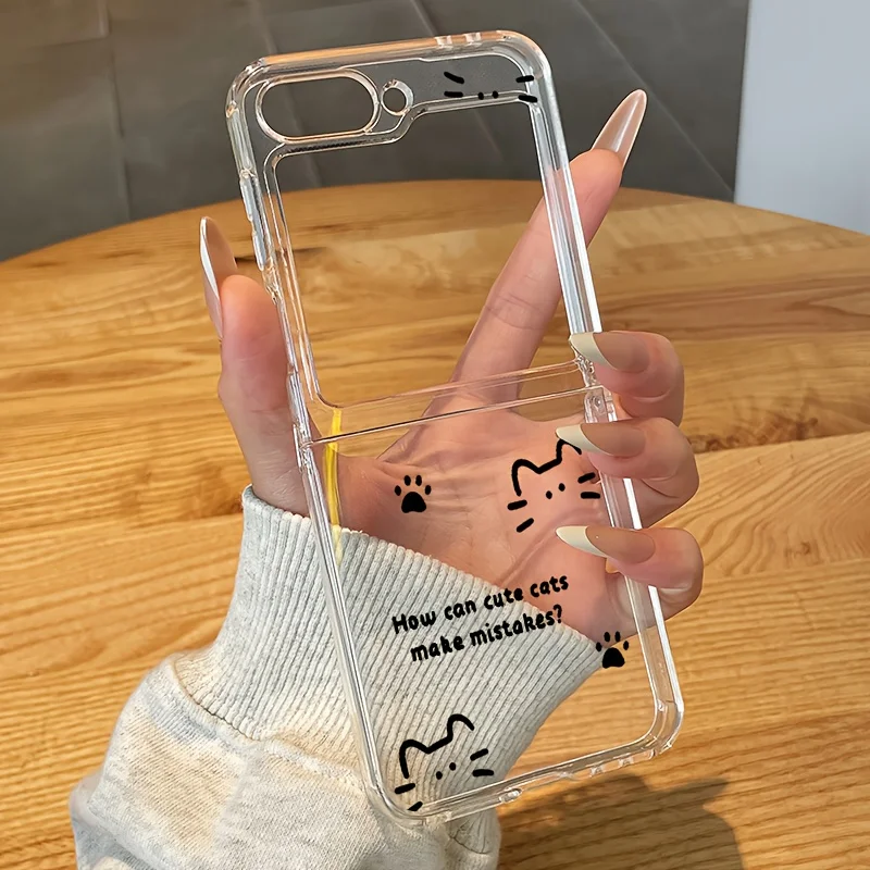Sketch Cat Transparent Folding Phone Case Suitable for Samsung Galaxy Z Flip7 6 5 4 3 for Z Fold 8 7 6 5 4 3 Ultra Anti Drop