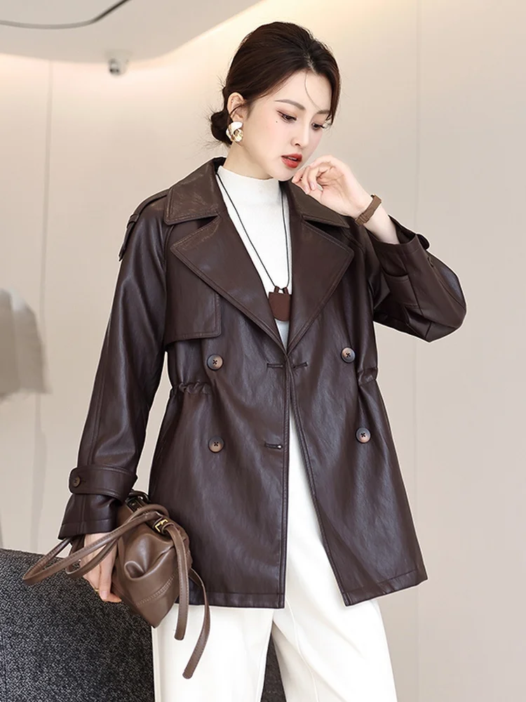   Ning cuir véritable Jaet femmes mi-long 2025 nouveau printemps automne haut de gamme décontracté coupe ajustée eepskin manteau