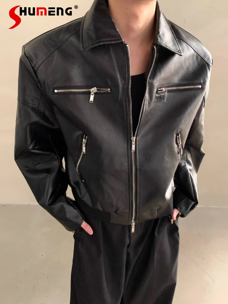 

2025 Men's Autumn New Fashion Zipper Design Jackets High-end American Style Faux Leather Coats Masculinity Lapel Trendy Jackets